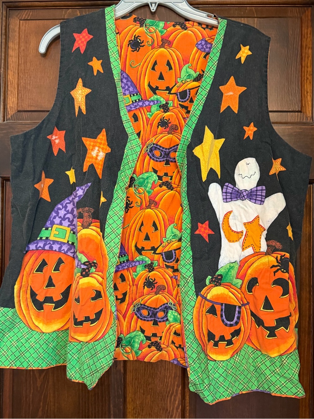 Halloween Pumpkin Patch Vest Reversible Spooky Ghosts Jack O Lanterns Handmade